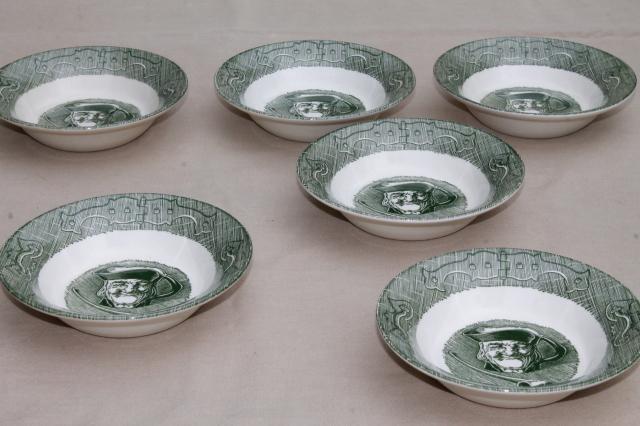 photo of The Old Curiosity Shop china bowls w/ toby mug pattern, vintage Royal green transferware #1