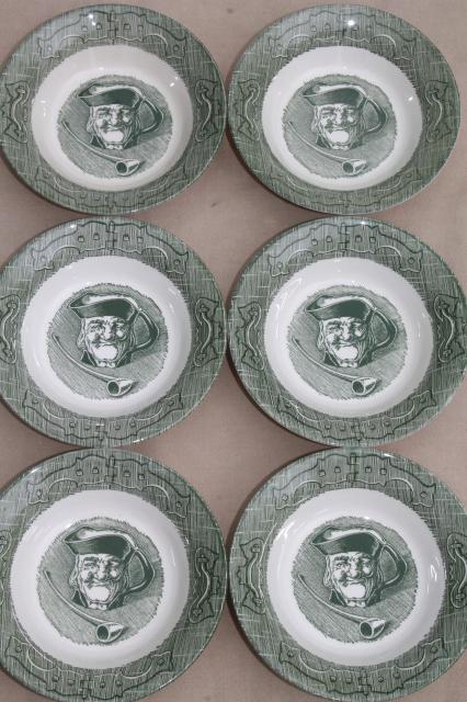 photo of The Old Curiosity Shop china bowls w/ toby mug pattern, vintage Royal green transferware #2