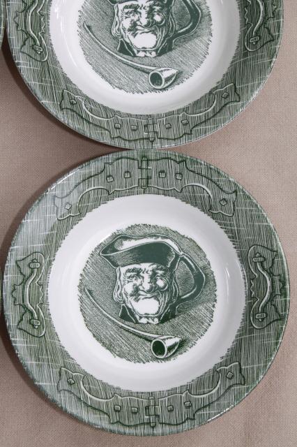 photo of The Old Curiosity Shop china bowls w/ toby mug pattern, vintage Royal green transferware #3