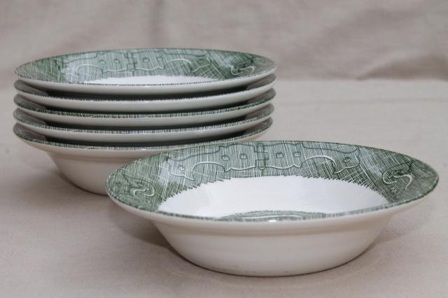 photo of The Old Curiosity Shop china bowls w/ toby mug pattern, vintage Royal green transferware #4