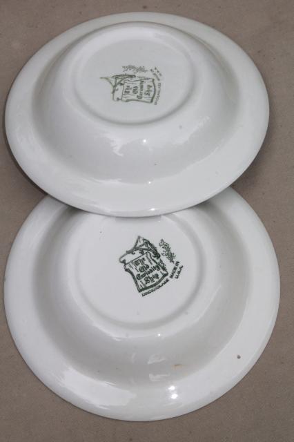 photo of The Old Curiosity Shop green & white transferware soup bowls, vintage Royal china #6