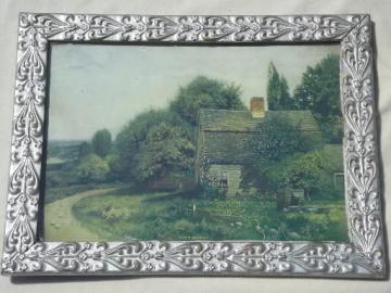 catalog photo of The Old Homestead framed vintage print in ornate antique silver wood frame
