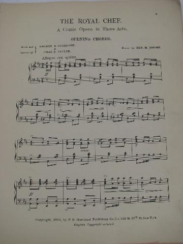 photo of The Royal Chef comic opera music score, 1904 operetta w/ lyrics #3