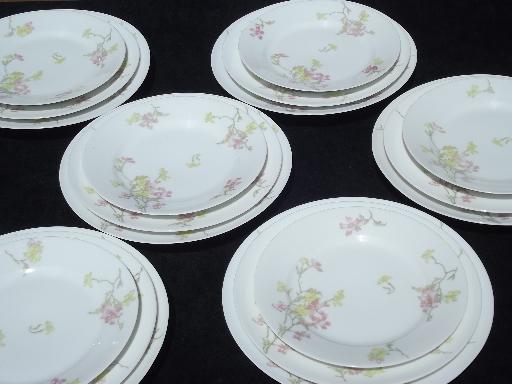 photo of Theodore Haviland vintage pink floral china plates for 6 in three sizes #1