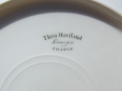 photo of Theodore Haviland vintage pink floral china plates for 6 in three sizes #7