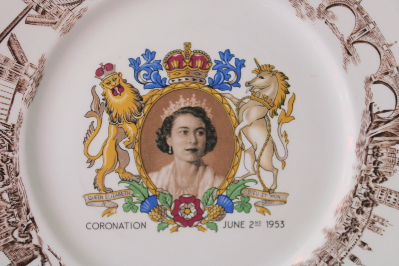 photo of There'll Always Be An England vintage china plate 1953 Coronation of Queen Elizabeth II portrait  #2