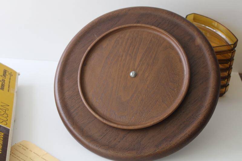 photo of Thermo Serv Westwood wood look plastic lazy susan relish tray, retro Brady Bunch vintage #2