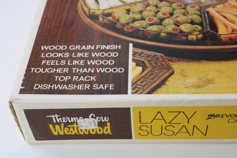 photo of Thermo Serv Westwood wood look plastic lazy susan relish tray, retro Brady Bunch vintage #3