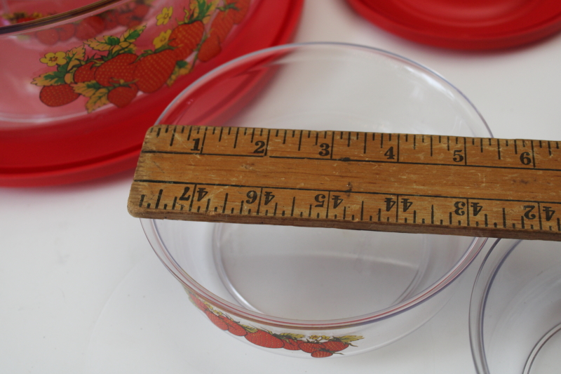 photo of Thermo Serv strawberries print bowls w/ red snap lids, large serving salad bowl & four individual bowls set #2