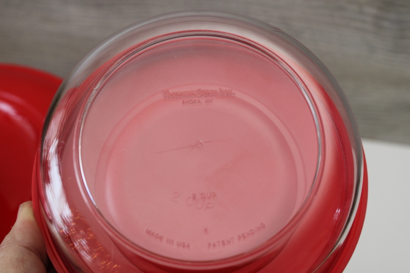 photo of Thermo Serv strawberries print bowls w/ red snap lids, large serving salad bowl & four individual bowls set #5