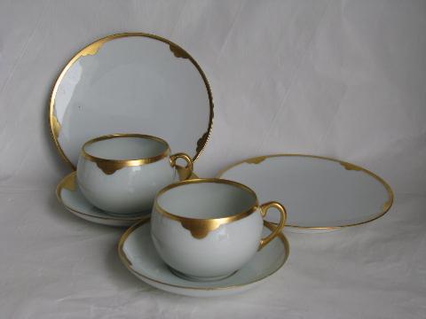 photo of Thomas - Bavaria, vintage tea cups & saucers, cake plates for two, white w/ gold #1