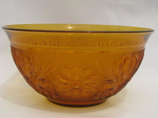 photo of Tiara / Indiana amber glass sandwich daisy pattern salad or punch bowl #1