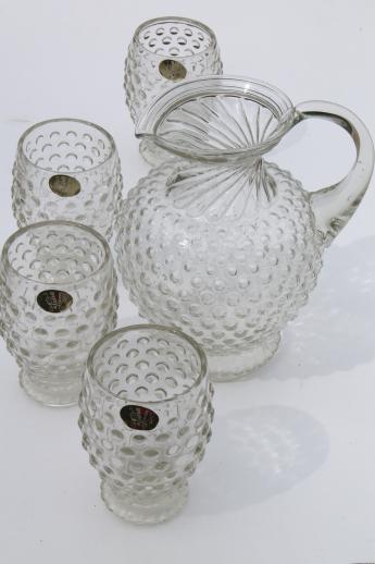 photo of Tiara hobnail pattern glass lemonade set, crystal clear pitcher & glasses #1