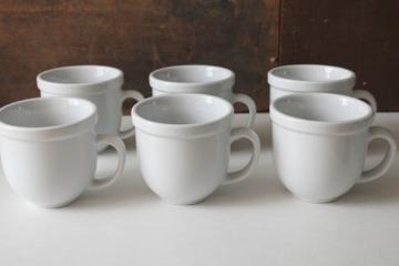 catalog photo of Tienshan Cafeware white ironstone coffee cups set of 6 mugs, minimalist modern china Pottery Barn style 
