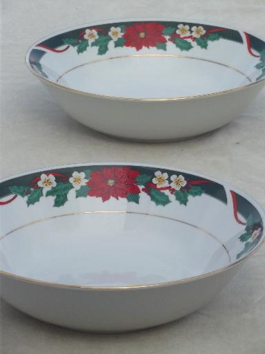 photo of Tienshan Deck the Halls Christmas china serving bowls w/ poinsettia pattern  #1