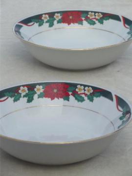 catalog photo of Tienshan Deck the Halls Christmas china serving bowls w/ poinsettia pattern 