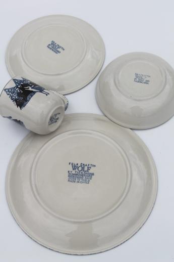 photo of Tienshan Folk Craft lone wolf stoneware dishes set for 8, spongeware pottery dinnerware #2