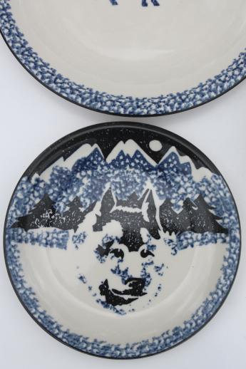 photo of Tienshan Folk Craft lone wolf stoneware dishes set for 8, spongeware pottery dinnerware #11