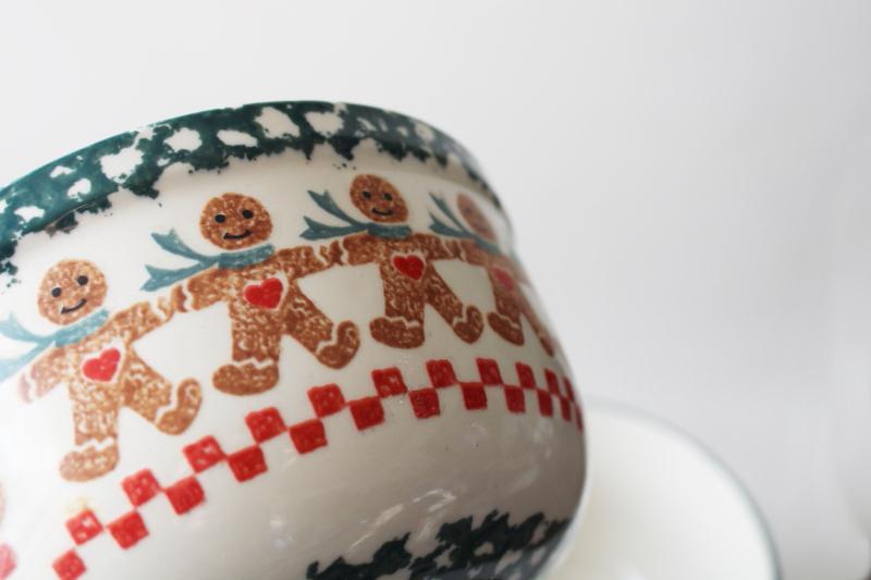 photo of Tienshan china spongeware pottery cereal / soup bowls Christmas gingerbread pattern #3