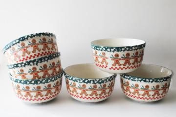 catalog photo of Tienshan china spongeware pottery cereal / soup bowls Christmas gingerbread pattern