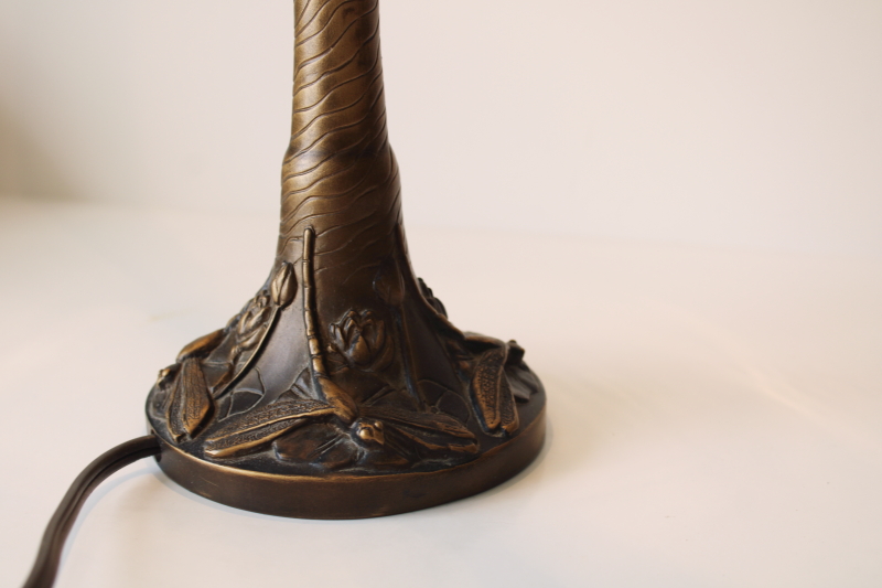 photo of Tiffany style table lamp w/ leaded stained glass shade, dragonflies lamp base, blue grapes lampshade  #8