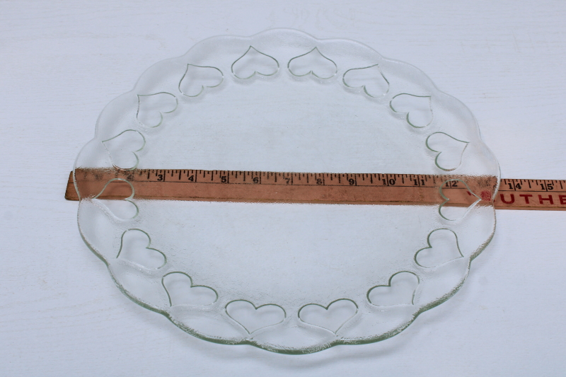 photo of Tiffany style vintage Pilgrim glass hearts border cake plate, clear glass heart pattern tray  #5