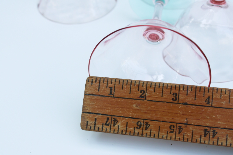 photo of Tiffin watermelon pink & green depression glass, art deco vintage champagne glasses  #7
