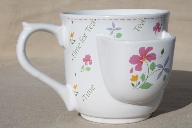 photo of Time for Tea 80s vintage tea cup mug w/ teabag holder pocket, Papel - Japan #1