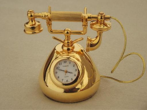 photo of Timex miniature brass clock, old-fashioned phone figural clock, travel clock?  #1