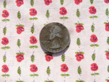 catalog photo of Tiny red roses on pink, 30's cotton fabric