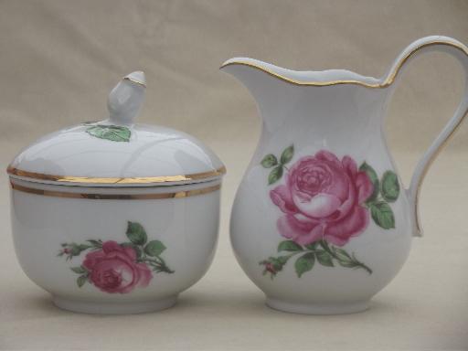 photo of Tirschenreuth Bavaria pink roses china tea or coffee pot, cream & sugar, plates #8