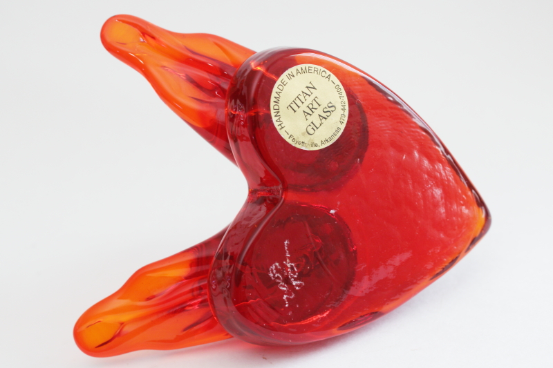 photo of Titan art glass hand blown bird figurine, red glass cardinal of love pair on heart #4