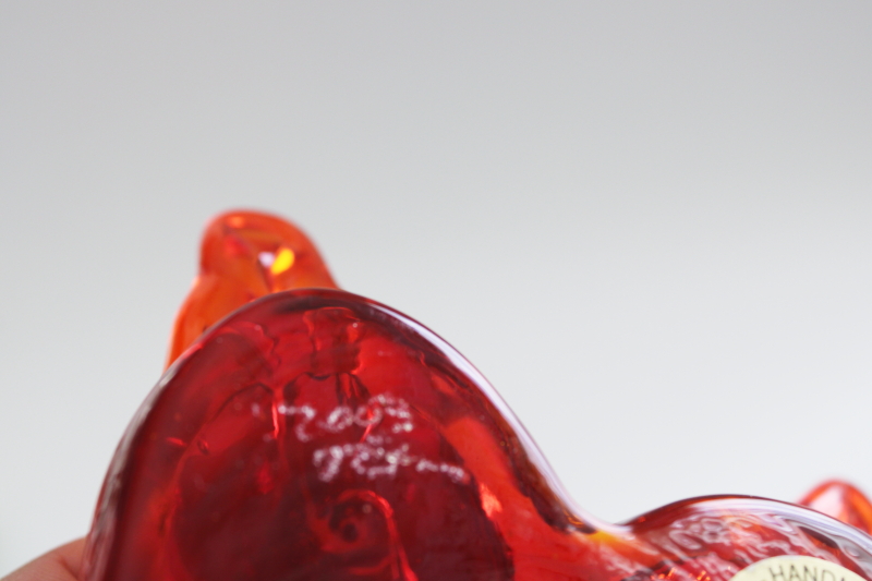 photo of Titan art glass hand blown bird figurine, red glass cardinal of love pair on heart #5