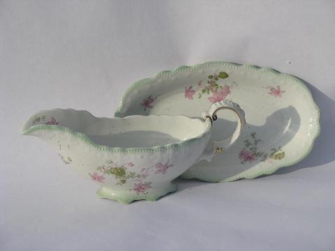 photo of Tivoli - Grindley England china, pink floral w/ soft green, antique platters, pitcher #2