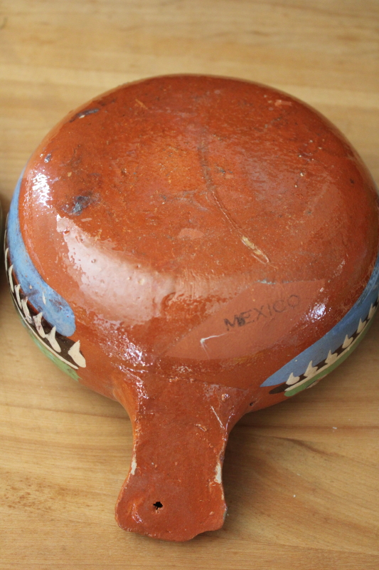 photo of Tlaquepaque hand painted pots, vintage Mexican pottery nesting pans or bowls w/ handles  #2