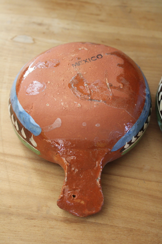 photo of Tlaquepaque hand painted pots, vintage Mexican pottery nesting pans or bowls w/ handles  #3