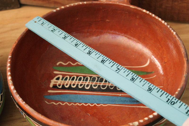 photo of Tlaquepaque hand painted pots, vintage Mexican pottery nesting pans or bowls w/ handles  #6