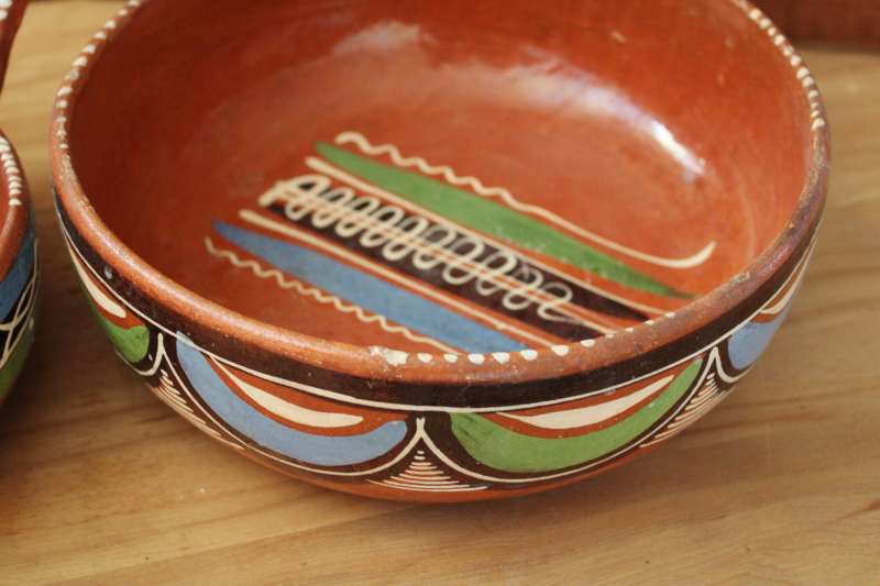 photo of Tlaquepaque hand painted pots, vintage Mexican pottery nesting pans or bowls w/ handles  #11