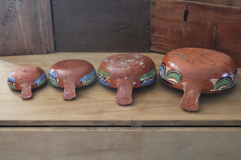 photo of Tlaquepaque hand painted pots, vintage Mexican pottery nesting pans or bowls w/ handles  #13