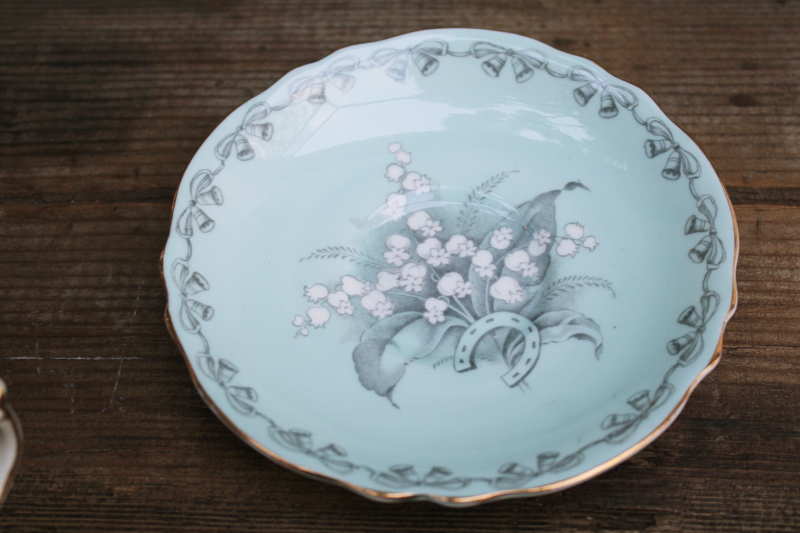 photo of To The Bride good luck china tea cup & saucer, lily of the valley on tiffany green vintage wedding gift #3