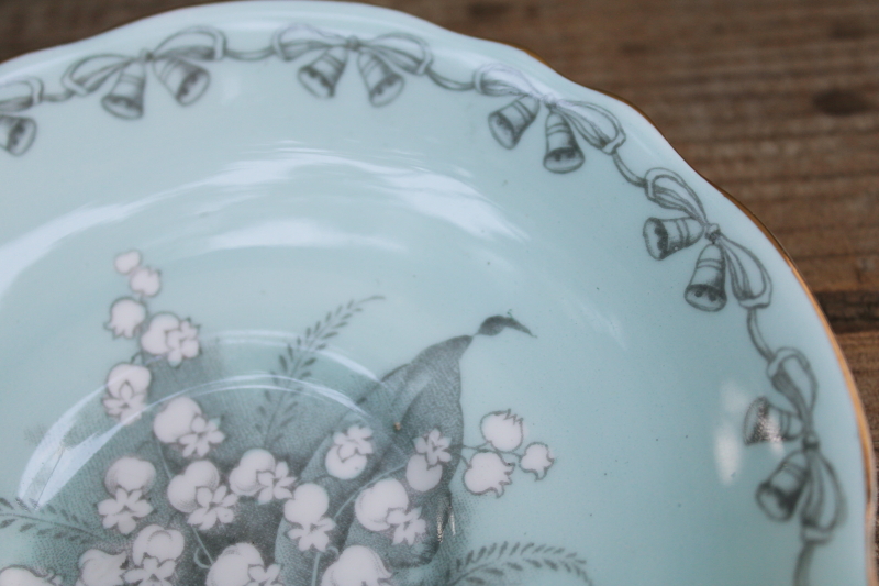 photo of To The Bride good luck china tea cup & saucer, lily of the valley on tiffany green vintage wedding gift #4