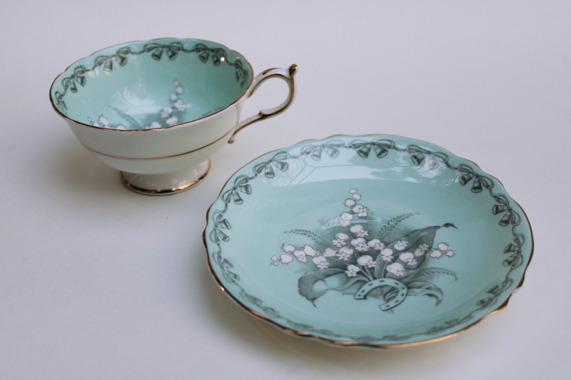 photo of To The Bride good luck china tea cup & saucer, lily of the valley on tiffany green vintage wedding gift #8