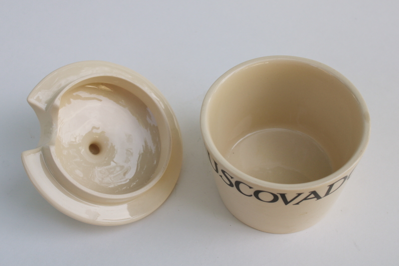 photo of Toast & Marmalade pattern Emma Bridgewater ceramic sugar bowl w/ lid, black lettering on cream  #2