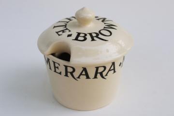 catalog photo of Toast & Marmalade pattern Emma Bridgewater ceramic sugar bowl w/ lid, black lettering on cream 