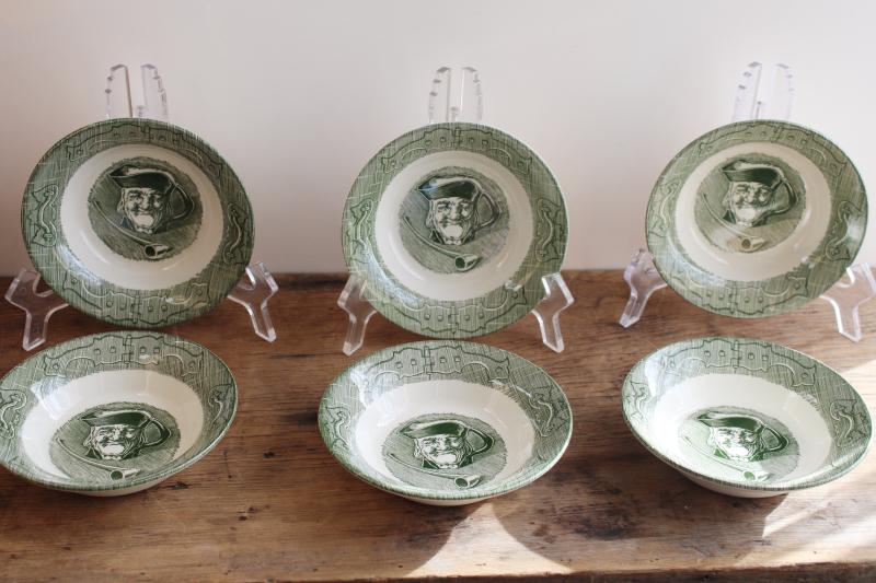 photo of Toby mug vintage green transferware pattern china bowls, Old Curiosity Shop #1