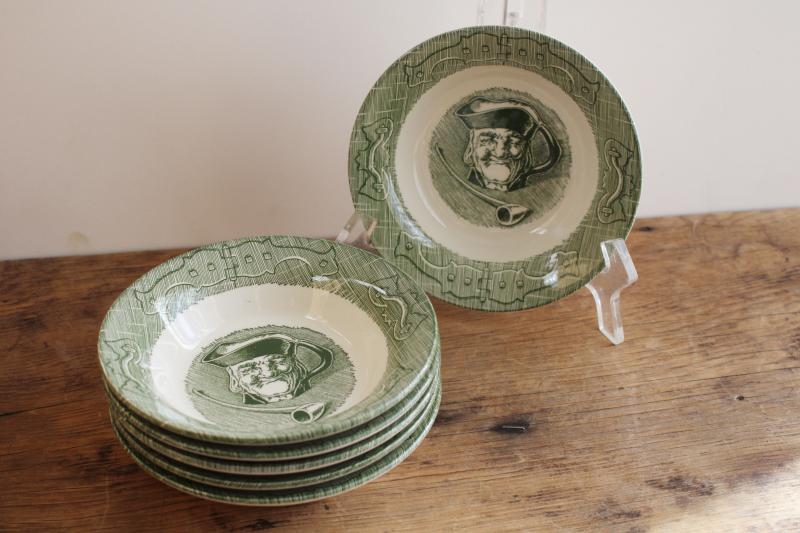 photo of Toby mug vintage green transferware pattern china bowls, Old Curiosity Shop #5