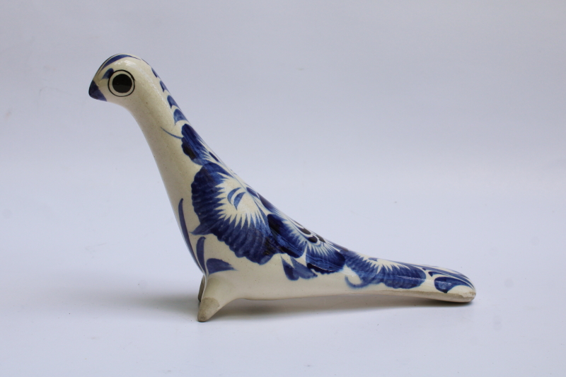 photo of Tonala dove blue & white hand painted Mexican pottery bird figurine, vintage folk art  #1
