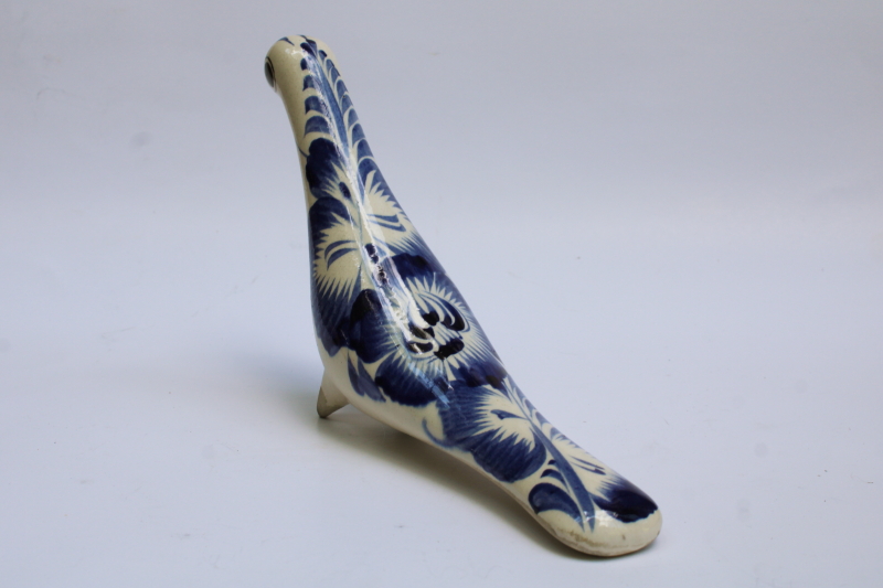 photo of Tonala dove blue & white hand painted Mexican pottery bird figurine, vintage folk art  #2
