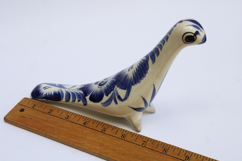 photo of Tonala dove blue & white hand painted Mexican pottery bird figurine, vintage folk art  #3