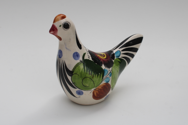 photo of Tonala pottery dove, hand painted Mexican folk art bird figurine, vintage souvenir  #1